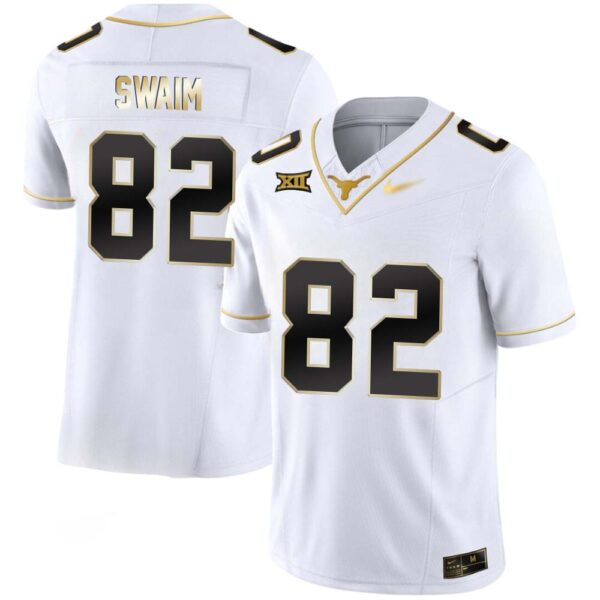 Geoff Swaim No 82 Texas Longhorns Gold Vapor Limited White Jersey