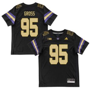 Grady Gross No 95 Men’s Washington Huskies Black & Gold Premier Football Jersey