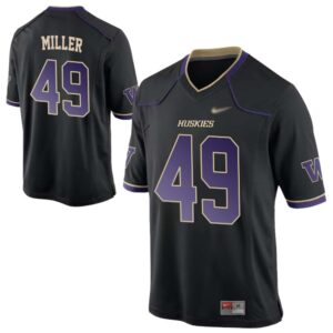 Griffin Miller No 49 Washington Huskies Game Football Jersey – Black