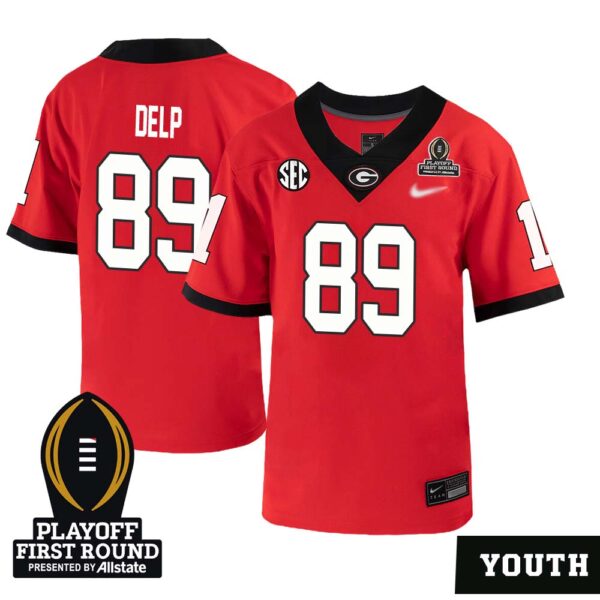 Henry Delp No 89 Youth Cfp Georgia Bulldogs Playoff First Round 2025 Jersey- Replica
