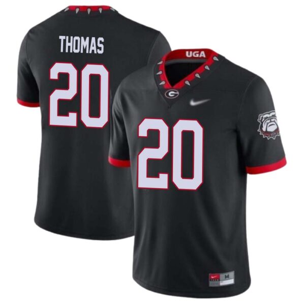 Jacorey Thomas No 20 Mens Georgia Bulldogs Custom Mascot 100Th Anniversary Jersey – Black
