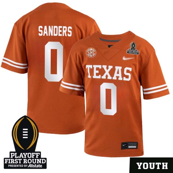 Ja_Tavion Sanders No 0 Youth Cfp Texas Longhorns Playoff First Round 2025 Jersey- Replica