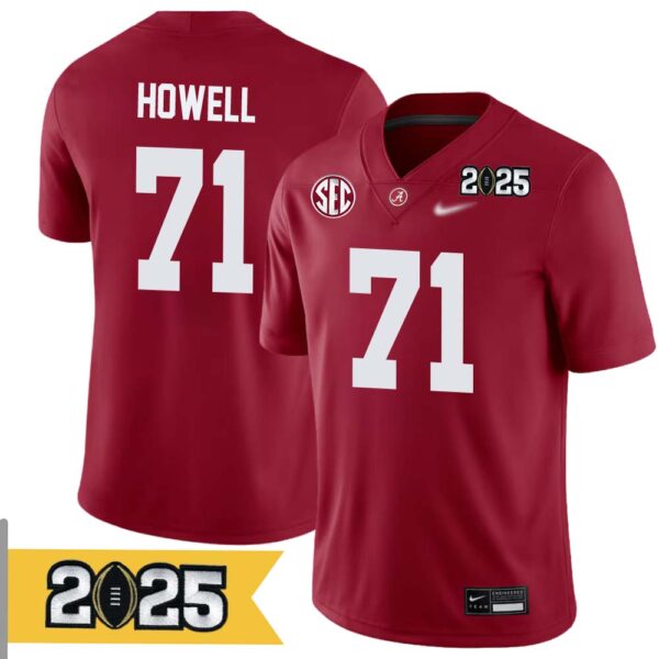 Jackson Howell No 71 Men Cfp Alabama Crimson Tide 2025 Home Game Jersey- Replica