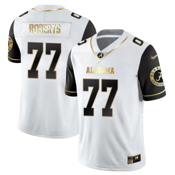 Jaeden Roberts No 77 Men’s Alabama Crimson Tide Limited Custom White Golden Jersey