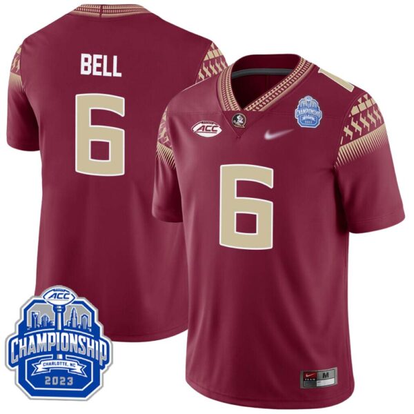 Jaheim Bell No 6 Men’s Florida State Seminoles 2023 Acc Championship Limited Football Jersey