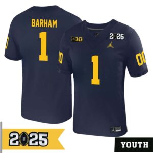 Jaishawn Barham No 1 Youth CFP Michigan Wolverines 2025 Home Game Jersey- Replica