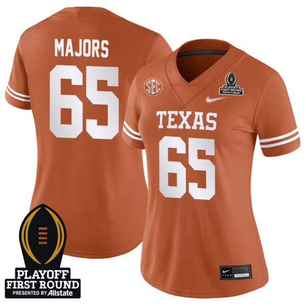 Jake Majors No 65 Woman Cfp Texas Longhorns Playoff First Round 2025 Jersey- Replica