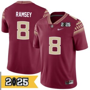 Jalen Ramsey No 8 Men CFP Florida State Seminoles 2025 Home Game Jersey- Replica