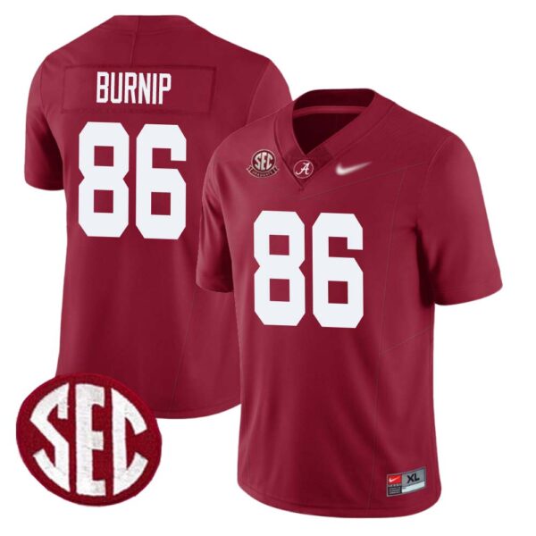 James Burnip No 86 Men’s Alabama Crimson Sec Championship 2020 Patch Vapor Gold Football Crimson Alter