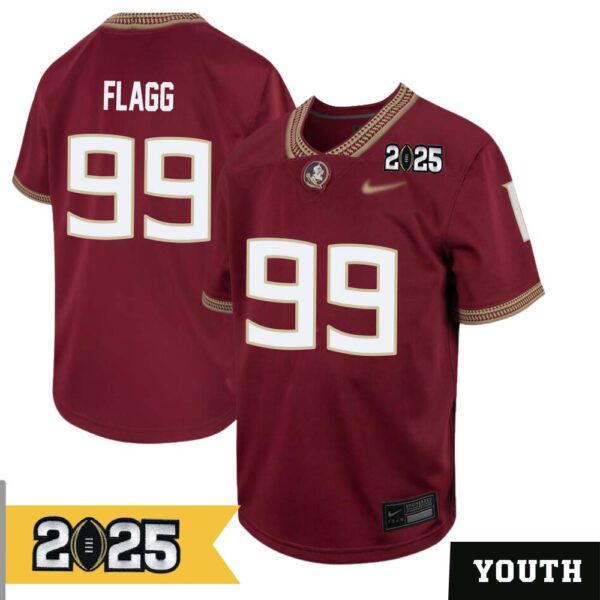 Jamorie Flagg No 99 Youth Cfp Florida State Seminoles 2025 Home Game Jersey- Replica