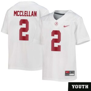 Jase McClellan No 2 Youth’s White Alabama Crimson Tide Custom Game Football Jersey