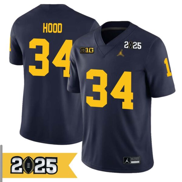 Jaydon Hood No 34 Men Cfp Michigan Wolverines 2025 Home Game Jersey- Replica