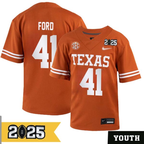 Jaylan Ford No 41 Youth Cfp Texas Longhorns 2025 Home Game Jersey- Replica