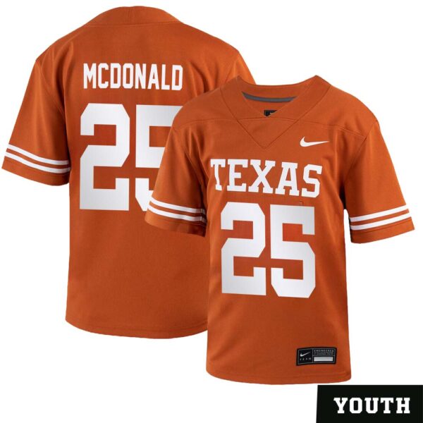 Jelani Mcdonald No 25 Orange Texas Longhorns Football Custom Game Jersey For Youth