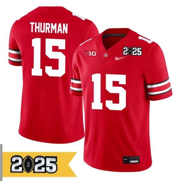 Jelani Thurman No 15 Men Cfp Ohio State Buckeyes 2025 Home Game Jersey- Replica