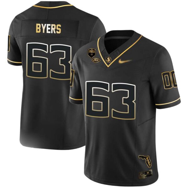 Jeremiah Byers No 63 Men’s Florida State Seminoles Black Golden Limited Football Jersey
