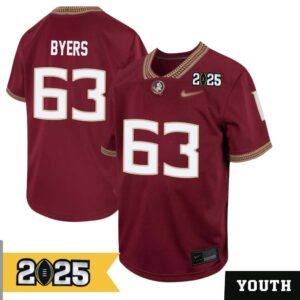 Jeremiah Byers No 63 Youth CFP Florida State Seminoles 2025 Home Game Jersey- Replica