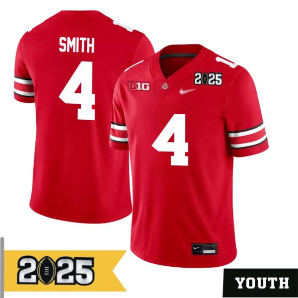 Jeremiah Smith No 4 Youth Cfp Ohio State Buckeyes 2025 Home Game Jersey- Replica