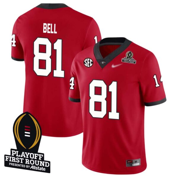 Jeremy Bell No 81 Men Cfp Georgia Bulldogs Playoff First Round 2025 Jersey- Replica