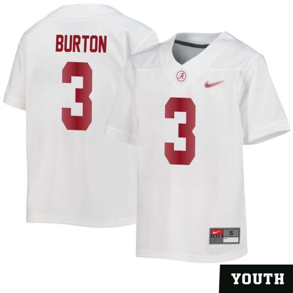 Jermaine Burton No 3 Youth’s White Alabama Crimson Tide Custom Game Football Jersey