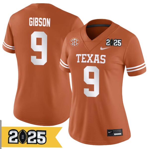 Jerrick Gibson No 9 Woman Cfp Texas Longhorns 2025 Home Game Jersey- Replica