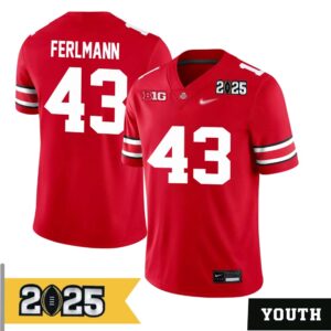 John Ferlmann No 43 Youth CFP Ohio State Buckeyes 2025 Home Game Jersey- Replica