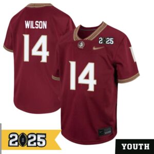 Johnny Wilson No 14 Youth CFP Florida State Seminoles 2025 Home Game Jersey- Replica
