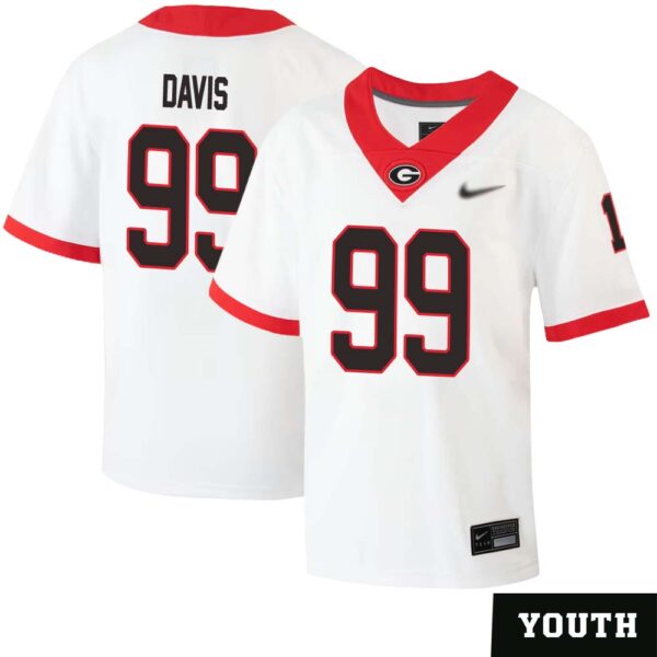 Jordan Davis No 99 Youths White Georgia Bulldogs Nil Pick A Player Football Jersey