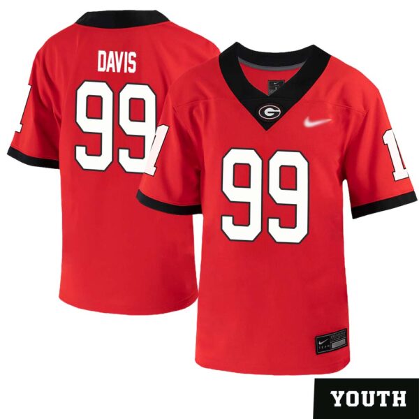 Jordan Davis No 99 Youths Red Georgia Bulldogs Nil Pick A Player Football Jersey