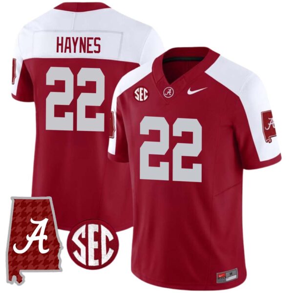Justice Haynes No 22 Men’s Alabama Crimson Sec Championship 2023 Patch Vapor Gold Football Crimson Alter