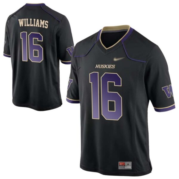 Justice Williams No 16 Washington Huskies Game Football Jersey – Black