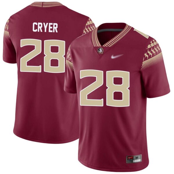 Justin Cryer No 28 Men’s Florida State Seminoles Home Game Football Jersey