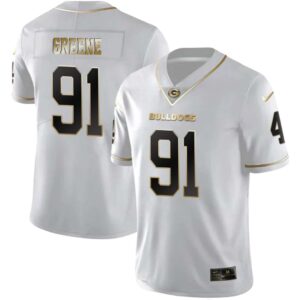 Justin Greene No 91 Mens Georgia Bulldogs White Gold Player Custom Limited Jersey