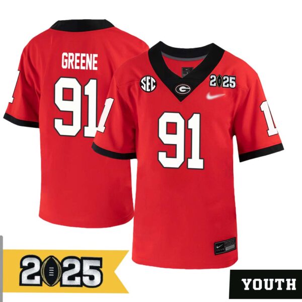 Justin Greene No 91 Youth Cfp Georgia Bulldogs 2025 Home Game Jersey- Replica