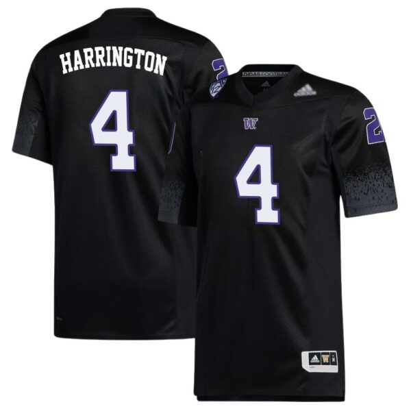 Justin Harrington No 4 Men’s Black Washington Huskies Premier Strategy Football Jersey