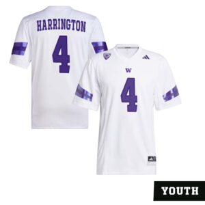 Justin Harrington No 4 Youth’s White Washington Huskies Premier Football Jersey