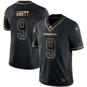 Justyn Rhett No 9 Mens Georgia Bulldogs Black Gold Player Custom Limited Jersey