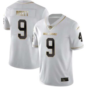 Justyn Rhett No 9 Mens Georgia Bulldogs White Gold Player Custom Limited Jersey