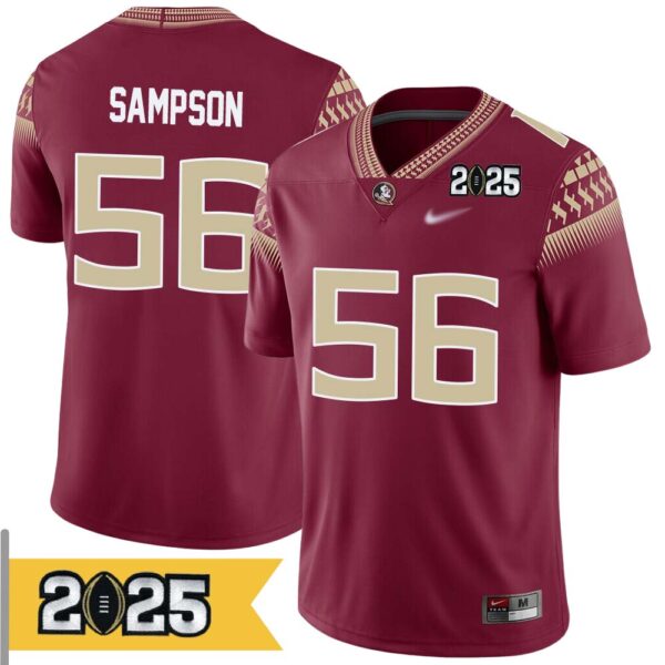 Kj Sampson No 56 Men Cfp Florida State Seminoles 2025 Home Game Jersey- Replica