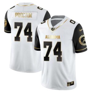 Kadyn Proctor No 74 Men’s Alabama Crimson Tide Limited Custom White Golden Jersey