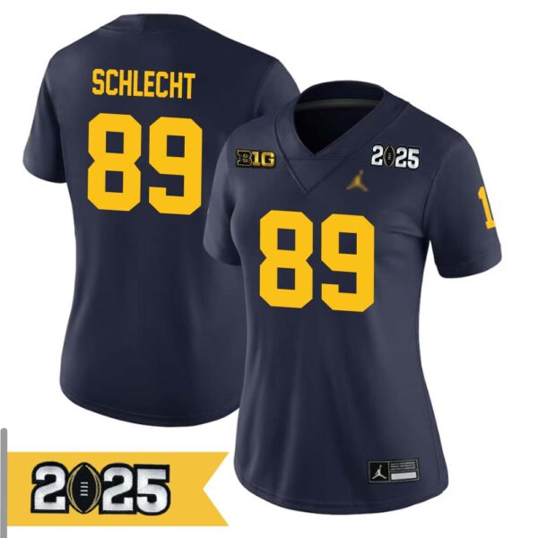 Kaleb Schlecht No 89 Woman Cfp Michigan Wolverines 2025 Home Game Jersey- Replica