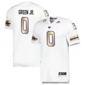 Kevin Green Jr. No 0 Men’s Washington Huskies adidas Husky Royalty Premier Strategy Jersey – White