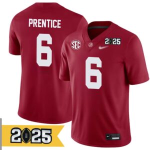 Kobe Prentice No 6 Men CFP Alabama Crimson Tide 2025 Home Game Jersey- Replica