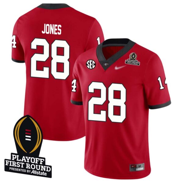 Kris Jones No 28 Men Cfp Georgia Bulldogs Playoff First Round 2025 Jersey- Replica