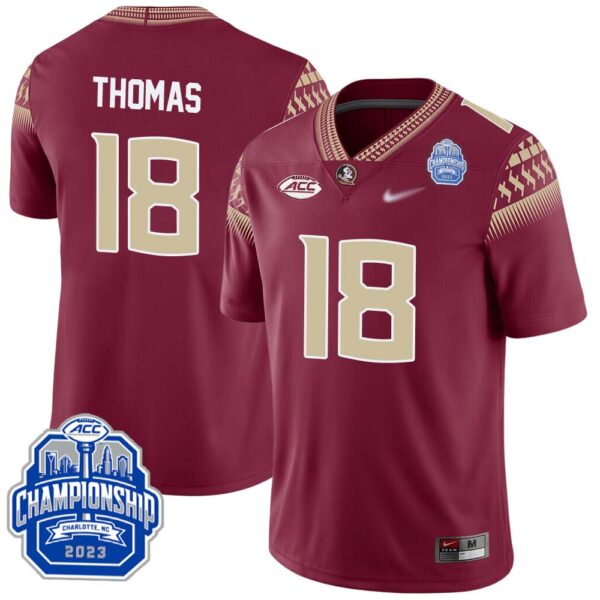 Landen Thomas No 18 Men’s Florida State Seminoles 2023 Acc Championship Limited Football Jersey