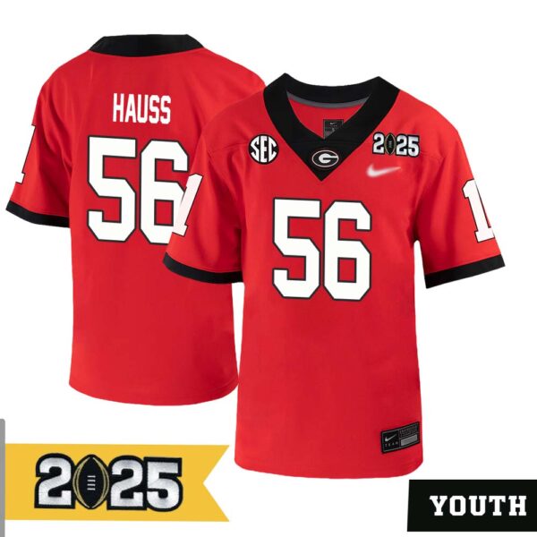 Len Hauss No 56 Youth Cfp Georgia Bulldogs 2025 Home Game Jersey- Replica