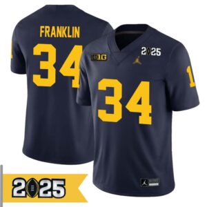 Leon Franklin No 34 Men CFP Michigan Wolverines 2025 Home Game Jersey- Replica