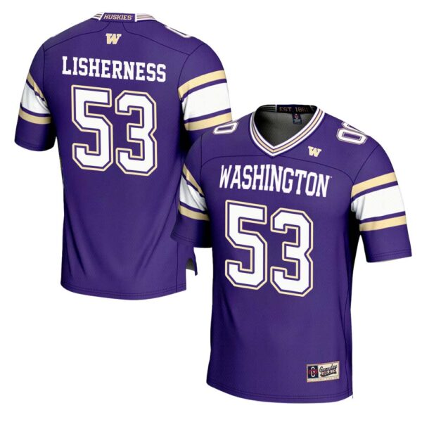Logan Lisherness No 53 Men’s Gameday Greats Purple Washington Huskies Nil Pick-A-Player Football Jersey