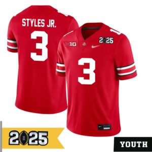 Lorenzo Styles Jr. No 3 Youth CFP Ohio State Buckeyes 2025 Home Game Jersey- Replica