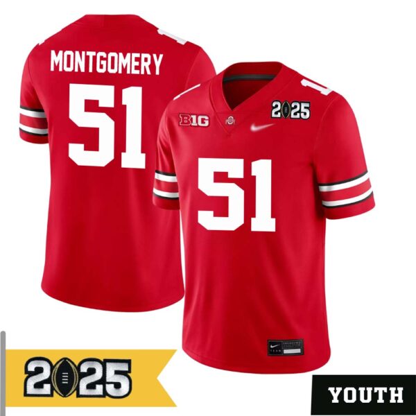 Luke Montgomery No 51 Youth Cfp Ohio State Buckeyes 2025 Home Game Jersey- Replica